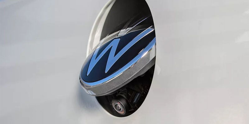 VW logo front badge close-up