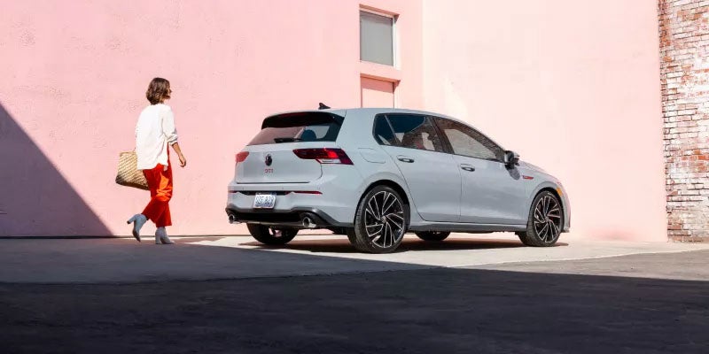 Rear view of white Golf GTI